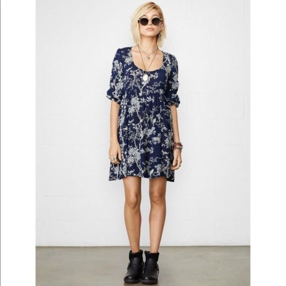 Denim & Supply Ralph Lauren Floral Bird Print Gauze Babydoll Mini Dress Boho